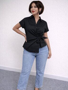 Women Side Knot Blouse/Fashion/Elegant/Office wear - Black